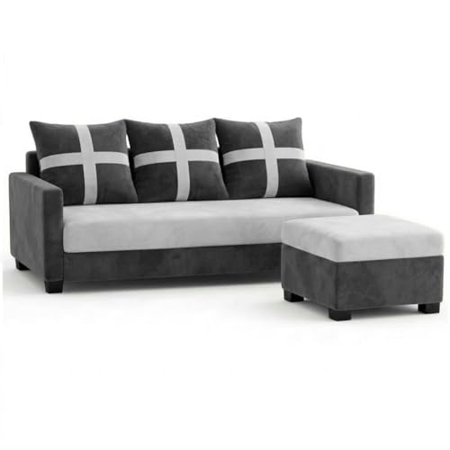 Image of Caviriq 4 Seater L Shape Sofa Set with Movable Ottoman | Flexible Left or Right Layout | Luxury Velvet Suede Fabric | Modern Living Room Sofa | Dark Grey-Light Grey