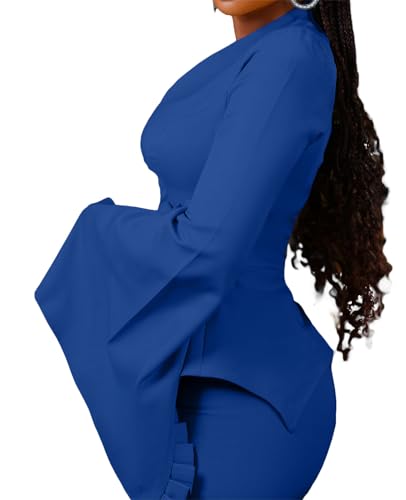 Qikaka Women's 2 PCS Plus Size Wide Ruffles Sleeve T-shirts Tops Bodycon Skirts Sexy Nightclub Party Dress Outfits Set3