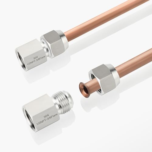 Image of TAISHER 2PCS Forging of 304 Stainless Steel Tube Flare Fittings, 3 /8 inch Male Flare x 1 /2 inch NPT Female, Half Union