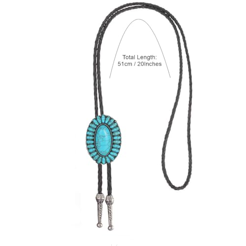 Image of AZORA Western Cowboy Bolo Tie Men Leather Necktie Leather Cord Turquoise Stone Bolo Ties for Men Women