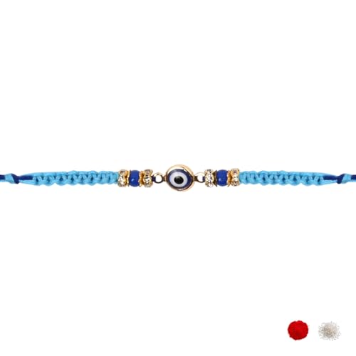 Image of I Jewels Enamel Evil Eye Rakhi With Roli Chawal & Rakshabandhan Card for Bro /Brother /Bhai
