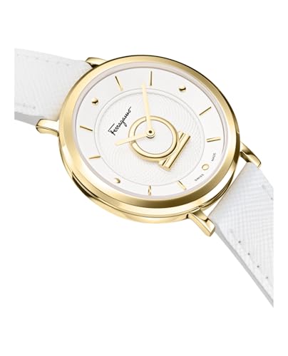 Ferragamo Minuetto Collection Luxury Womens Watch Timepieces with a White Strap and Dial Featuring a Gold Case3