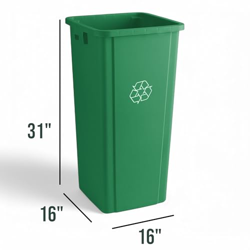 Image of 23 Gallon Green Square Trash Can, Plastic, Commercial Use