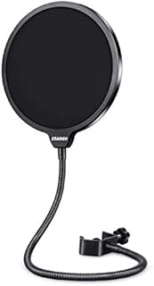 Aokeo Professional Microphone Pop Filter Mask Shield For Blue Yeti and Any Other Microphone, Mic Dual Layered Wind Pop Screen With A Flexible 360° Gooseneck Clip Stabilizing Arm