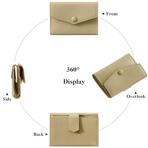 Small Genuine Leather Wallet for Women 10 Card Slots 1 ID Window 2 Coin Pockets Black (BEIGE)4