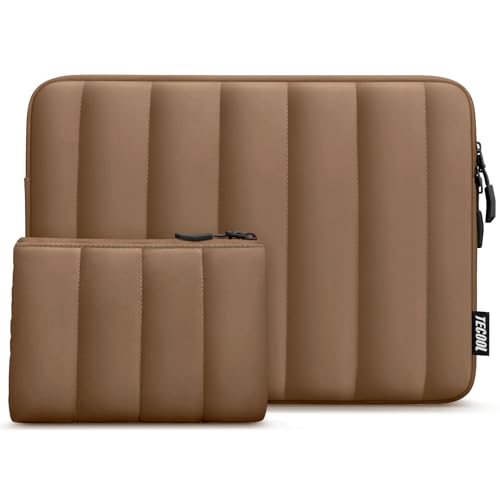 TECOOL Puffy 15.6 inch Laptop Case Sleeve For 15 15.6” Lenovo Thinkpad ideapad HP Pavilion Acer Dell Asus Vivobook Chromebook Notebook, acBook Pro 16 Inch M4 M3 Waterproof Protective Case, rown
