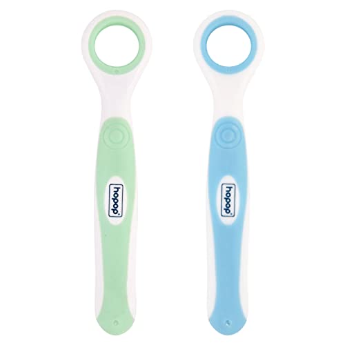 Image of Hopop Tongue Cleaner For Baby | Rounded Edges Baby Oral Cleaner Toothbrush, Manual Operation| 100% Safe Kids Tongue Cleaner | Suitable From 3+ Months | Pack Of 2 | Blue & Green