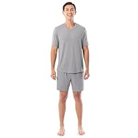 Fruit of the Loom Men's 360 Stretch Short Sleeve V-Neck Top and Short Sleep Pajama Set, Grey Heather, X-Large