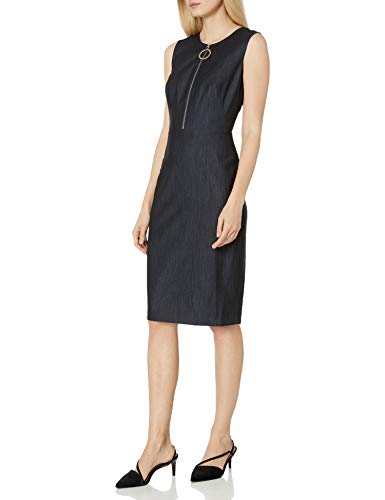 Calvin Klein Women's Sleeveless Sheath Dress with Zipper Front, Blue Denim, 2