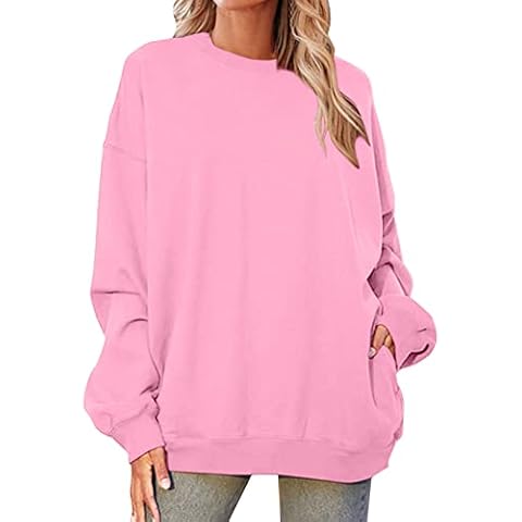 Damen Sweatshirt ohne Kapuze Oversized Vintage Pullover Langarm Retro Lockerer Langarmshirt 90er Y2K Fashion Aesthetic E-Girl Teenager Mädchen Herbst Winter Pulli Cover