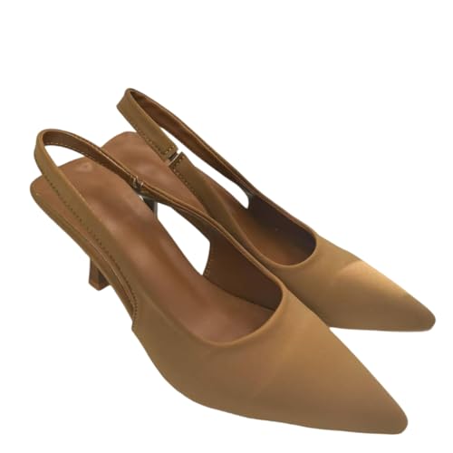 Slingback Pointed Toe Pumps, Tan Brown,4