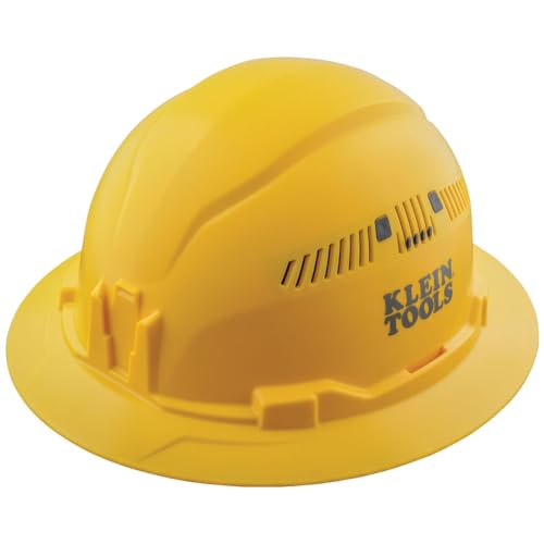 Klein Tools 60262 Hard Hat Vented Full Brim Style Padded Self-Wicking Odor-Resistant Sweatband Yellow