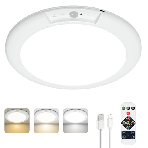 Toowell Akku Lampe mit Bewegungsmelder Innen Deckenlampe Ohne Stromanschluss,Deckenlampe mit Bewegungsmelder Akku Deckenleuchte Ohne Bohren,Batteriebetriebene Deckenleuchte für Bad Keller Garage