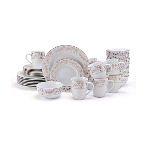 Mikasa Floral Metallic Gold 32 Piece Dinnerware Set, Service For 8, White