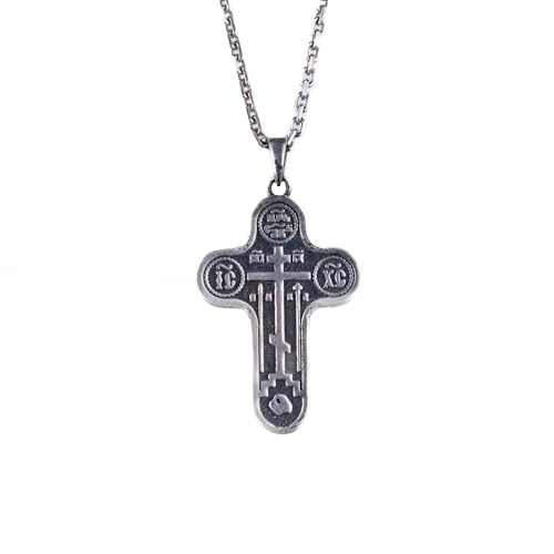 KAMBO 925 Sterling Silver Orthodox Cross Pendant - Handmade Religious Necklace - Christian Symbol Jewelry
