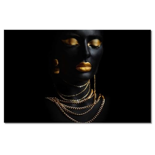 Tableau moderne maquillage doré et chaînes dorées grand format - 2