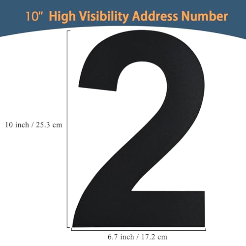 BetLight Upgrade Modern House Numbers-10 Inch High Stainless Steel Floating Home Address Number for Outside/Black/Number 2
