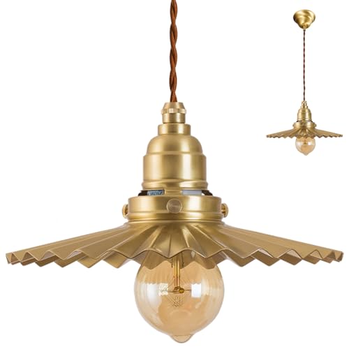 ペンダントライト LED 真鍮シェード 真鍮製ボディ おしゃれ照明器具(天井吊り下げ/ダクトレール対応)コード長さ調整式 E26対応 玄関/書斎/ダイニング向け 北欧風モダンデザイン (電球別売)