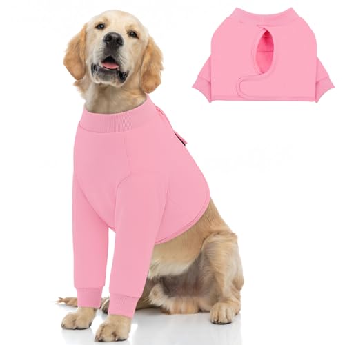 Image of Recovery Sleeve for Dogs Front Leg, Breathable Recovery Sleeves for Large Breeds, Adjustable Dog Recovery Suit for Front Legs, Wound Care for Pets, Pink, L