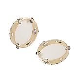 Sohapy 2PCS 6 inch Wood Hand-held Tambourine Drum Bell Tambourines with Jingle Bells Musical Educational Instrument Toy for Party Favors For Kids and Adults (6 in, 2 pack)