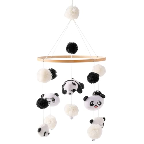 Cuna Móvil para Bebé Panda, Carrusel Cuna Bebe Madera, Campana de Cama, Mobile Baby con Campana y Bolas de Fieltro, Regalo para Recién Nacidos (B)