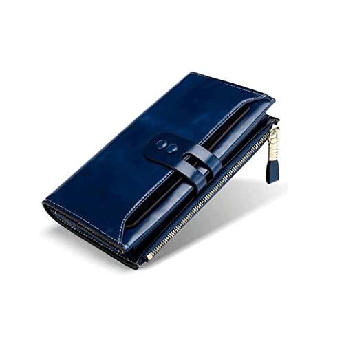 Wallet Vintage Women's Leather Wallet Classic Long Style Card Holder with Id Window Coins Pocket Unisex Tear-Resistant,Blue,1,10x19cm