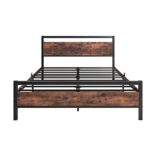 Image of BOFENG Full Size Bed Frame with Wood Headboard,Heavy Duty Platform Bed Frame Full with Storage No Box Spring Needed,Reinforced Steel Slats Support,Mattress Foundation,Rustic Brown
