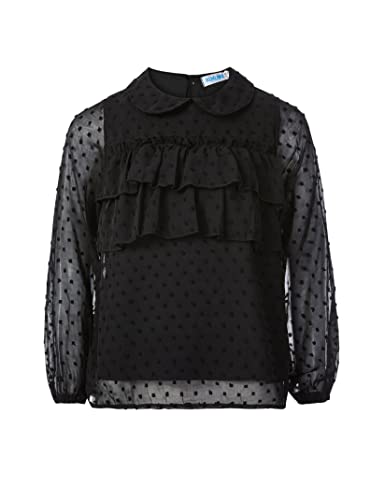 Little Girls Chiffon Swiss Dot Blouses Kids Long Sleeve Shirt Peter Pan Ruffle Neck Tank Tops for 3-12 Years