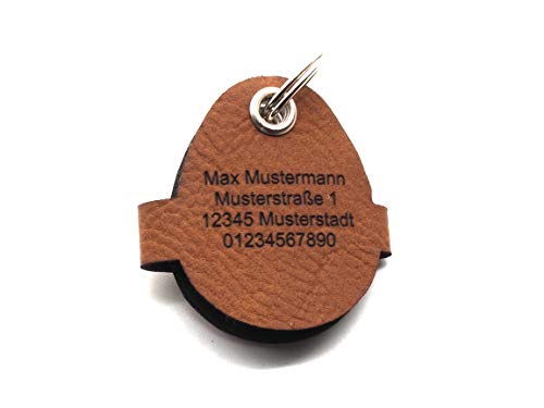 CopterFarm Hundemarkentasche mit Druckknopf Gravur Braun Hundemarke | Rechteck - Oval | gefertigt aus Kunstleder | beidseitig graviert (Oval)