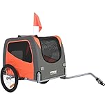 VEVOR Dog Bike Trailer, Supports up to 30 kg, Pet Cart Bicycle Carrier, Easy Folding Frame with Quick Release Wheels, Universal Bicycle Coupler, Reflectors, Flag, Collapsible to Store, Orange/Gray