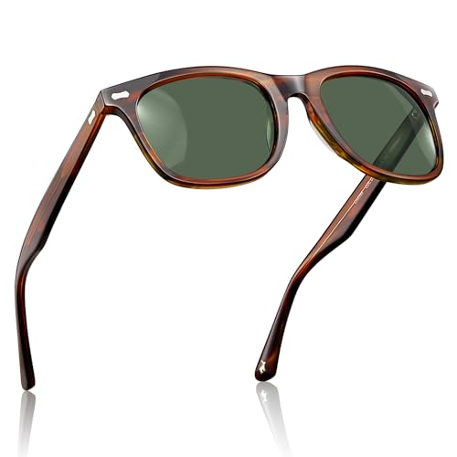 CARFIA Square Polarized Sunglasses for Men UV400 Protection Retro Acetate Italian Hand-crafted Driving Shades