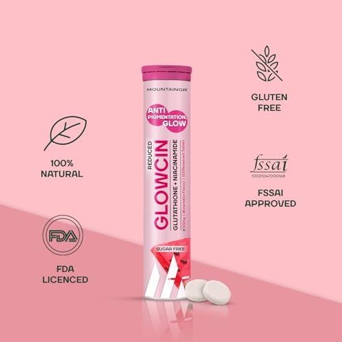 MOUNTAINOR Glutathione Tablets for Skin Brightening & Korean Glow. Fights Pigmentation & Dullness, Clinically Proven Ingredients-Niacinamide & Vit C Helps reduce Melanin, Clearance Healthy & Radiant Skin, Sugar-free Pack of 1 ( 15 Tablets)