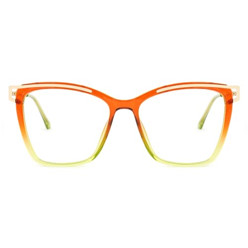 Image of Zeelool Blue Light Blocking Glasses, Cat Eye Frame Glasses for Women Eyeglasses with Clear Lens Anti Eyestrain & UV from Computer /TV /Phone ZJGX999416-09B Orange-Green