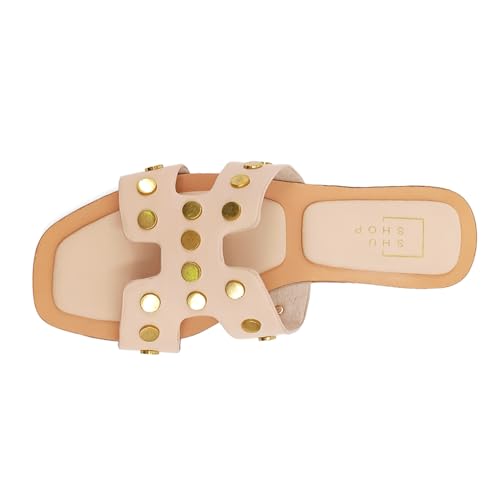 Womens Donatella Studded Flat Casual Sandals Casual - Beige4