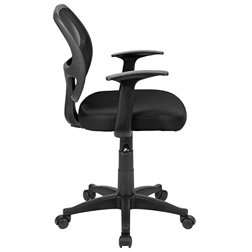 Flash Furniture Mallard Mid-Back Swivel Mesh Office Chair with Padded Seat and T-Arms, Height-Adjustable Ergonomic Padded Office Desk Chair, Black