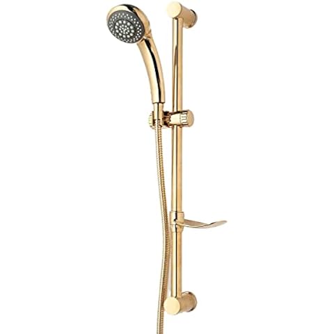 ECOSPA Amber Gold Shower Kit with 6 Function Handset, 1.5m Metal Shower Hose & Riser Rail Cover