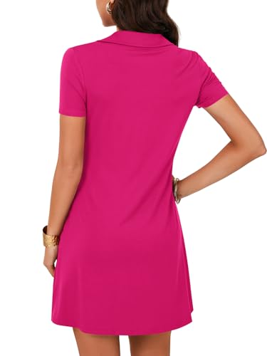Image of LYANER Women's Sexy Zipper Front V Neck Mini Dress Casual Low Cut Short Sleeve Ruffle A Line Short Dresses