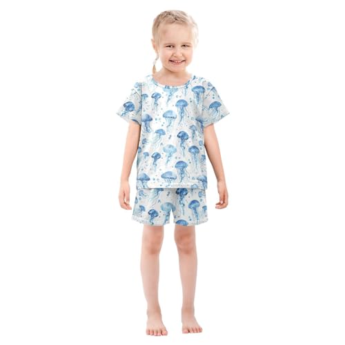 ALAZA Blue Jellyfish Pajama Set Short Sleeve Sleepwear Soft Lounge Nightwear3