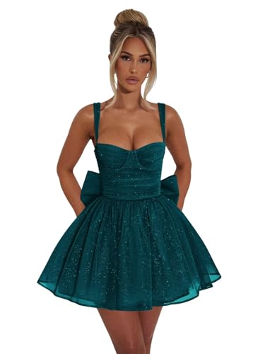 Short A Line Homecoming Dresses with Bow Spaghetti Straps Ruched Prom Graduation Dress 2025