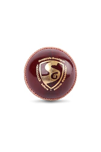 Image of SG Club Cricket Ball Leather | Red | Standard Size | Leather | Adult | Four-Piece Construction | Alum Tanned Leather | Portuguese Cork Core | Wool Winding | Suitable for Club Matches