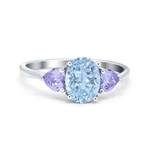 Blue Apple Co. Three Stone Oval Art Deco Wedding Engagement Bridal Ring Simulated Cubic Zirconia 925 Sterling Silver