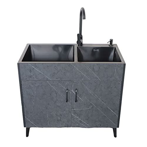 Free Standing Utility Sink Vanity for Laundry with Cabinet, Single Bowl Kitchen Vanity for Laundry with Cabinet Farmhouse Simple Sinks with Faucet Undershelf for Garage,Basement,Shop Room (Size : 75*