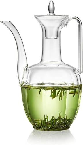 Juxkov 耐熱ガラス執壺は透明な中国茶器スタイルの製品で、満水容量 560ML、取手蓋付き設計;?宋硝子の外観で工芸感があり、直火・電子レンジに対応;お茶、生ビール、コーヒーなどに活用可,やかんや茶壺としても使用できる多用途器具です。