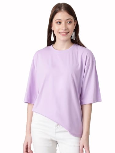 Image of KOTTY Women's Cotton Blend Solid Oversized T-Shirts
