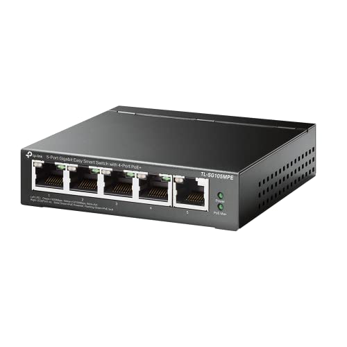 TP-Link TL-SG105MPE Switch PoE+ Gestito Gigabit Ethernet, 5 Porte Gigabit, 4 PoE+, VLAN, QoS, Easy Smart, 30W per Porta PoE, 120W su Tutte le Porte, 8
