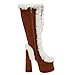 Perisis Women's High Chunky Heel Platform Knee High Boots Fashion Brown Suede Leather Lace Up Heeled Long Christmas Snow Boots Wide Calf(Brown Suede,8)