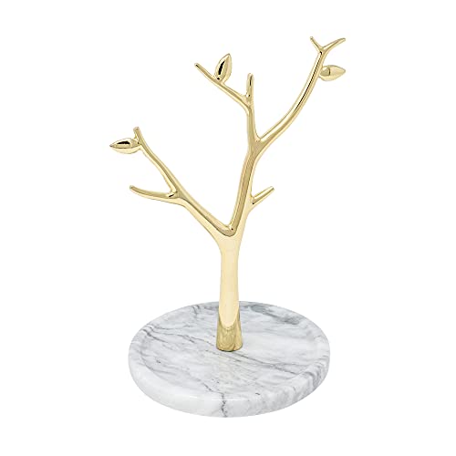 ATP MODERN Marble Jewelry Tree - Gold Necklace Holder - Jewelry Stand For Necklaces & Rings - Jewelry Organizer (White)