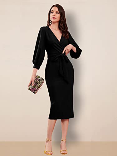 Image of rosery paris Women V Neck fulls Sleeve one Piece Formal Black Floral Western one piece Knee-Length Dress
