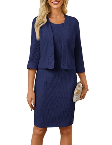 GRACE KARIN Women Semi-Formal Lace Cocktail Dresses Party Evening Occasion Prom Bridesmaid Dress Wedding Guest Outfits for Fall Winter Navy Blue XL