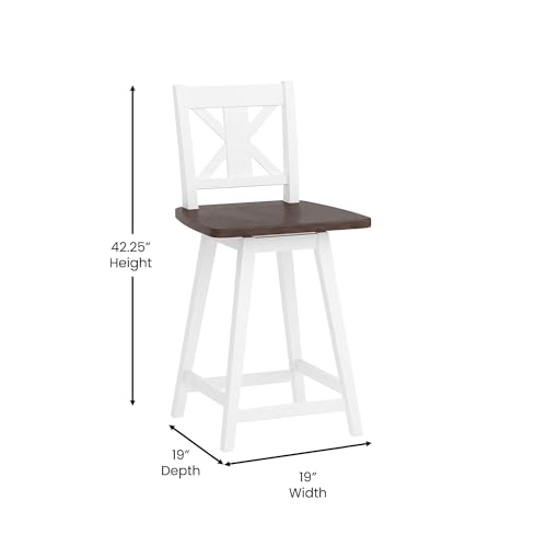 Flash Furniture Butaco estilo Rústico con base y asiento en madera, asiento giratorio 360°, marco en acabado blanco envejecido miniatura 3